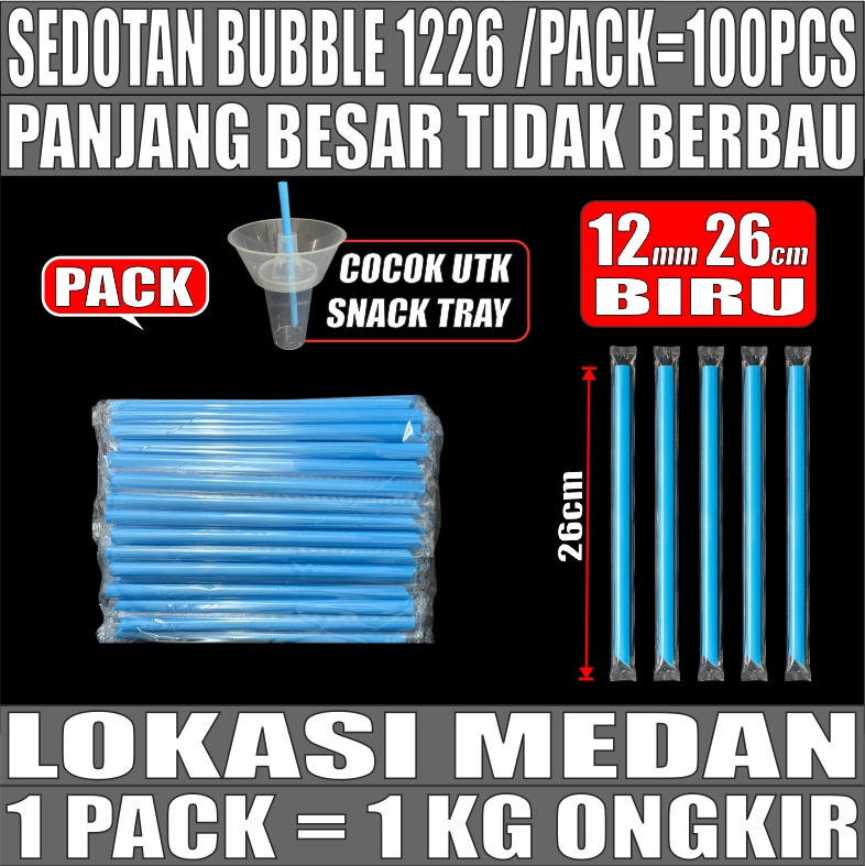 Sedotan Bubble Biru 1226 PACK 100pcs Steril 12mm Panjang 26cm u Snack Tray