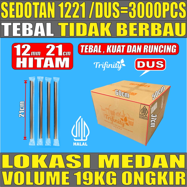 Sedotan Bubble 1221 Hitam Trifinity 12mm Steril Dus 3000pcs