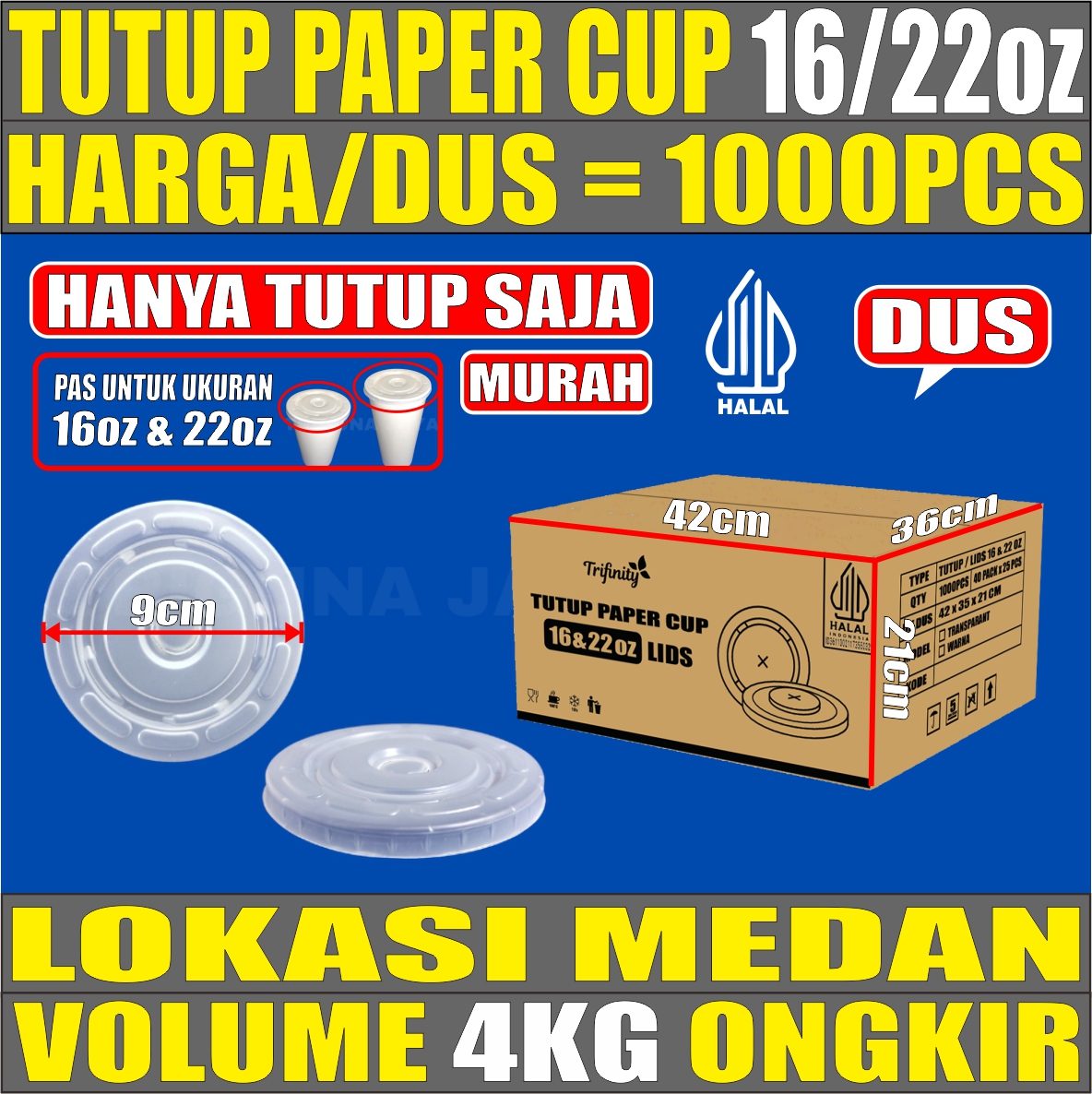 Tutup Paper Cup 16oz n 22oz Dus 1000pcs