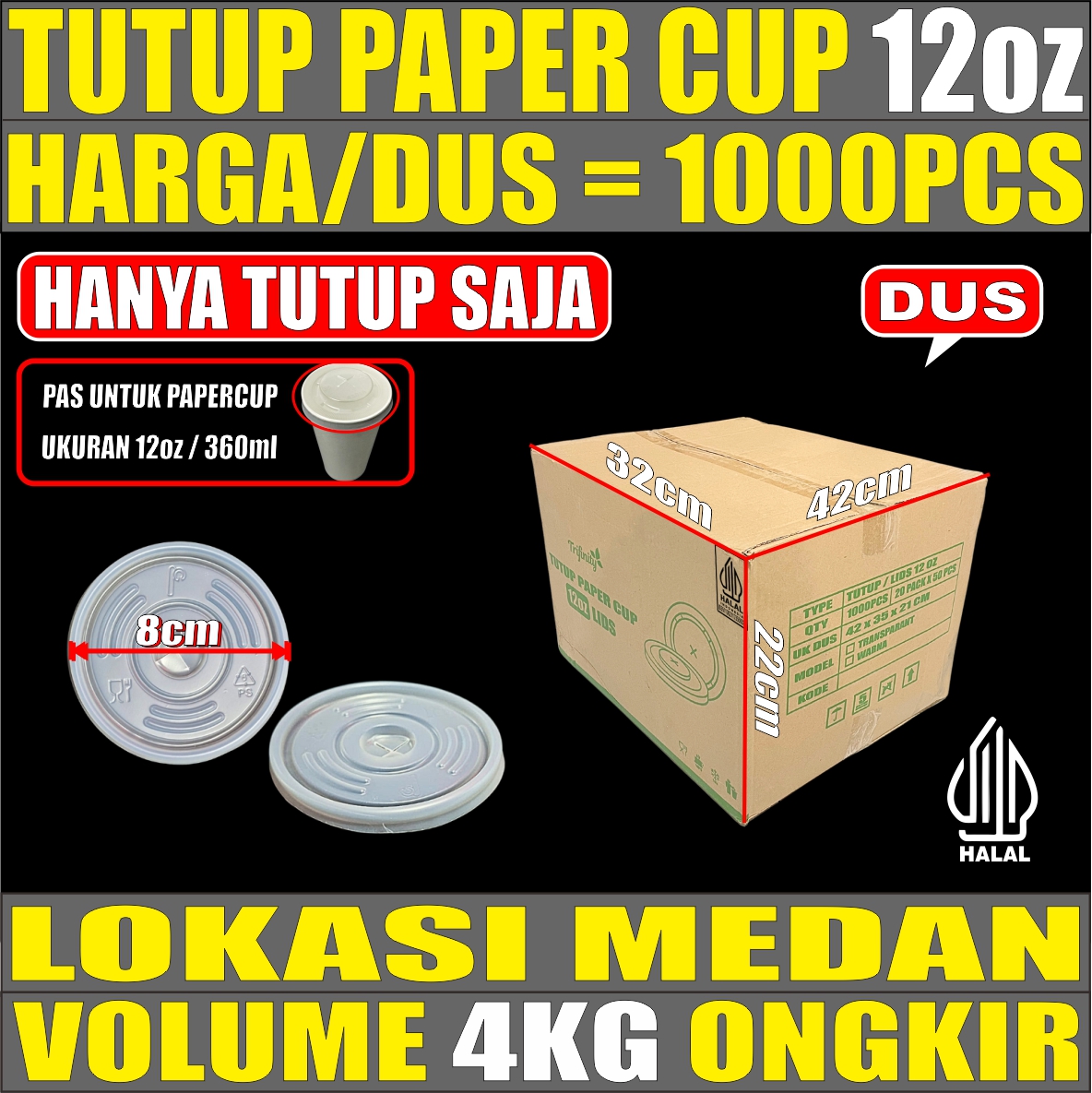 tutup paper cup 12oz 360ml dus hanya tutup