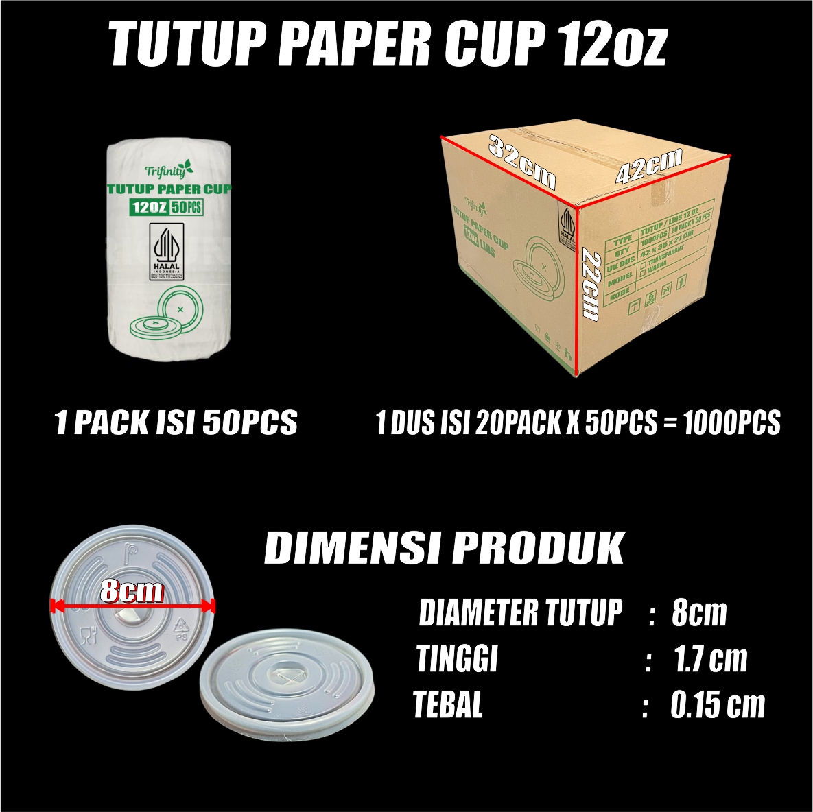 tutup paper cup 12oz 360ml dus hanya tutup