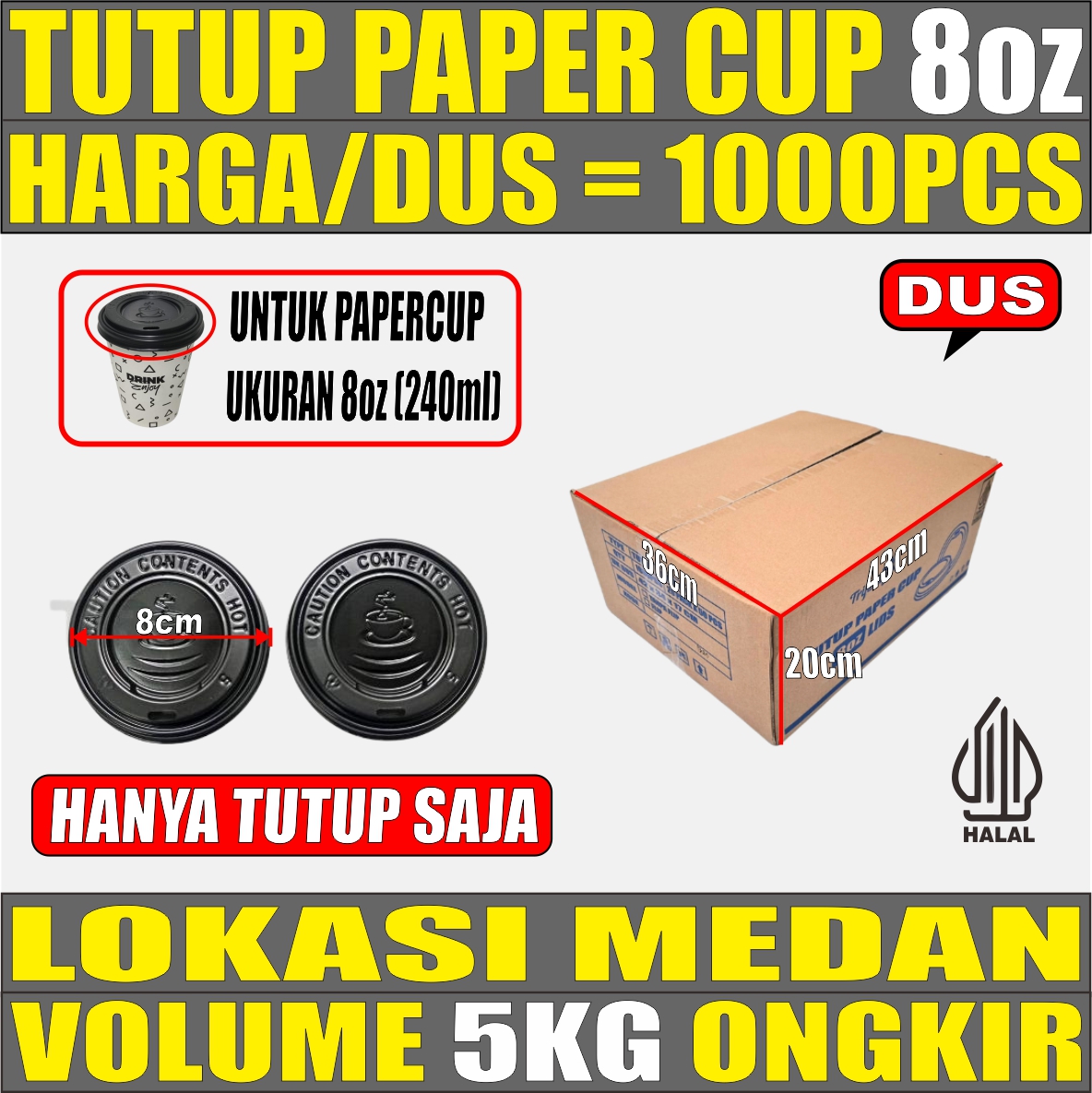 Tutup Paper Cup 8oz Dus 1000pcs