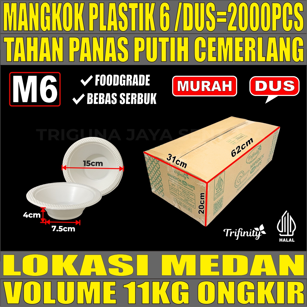 Mangkok M6 Trifinity Dus 2000pcs Uk Sedang M Tebal