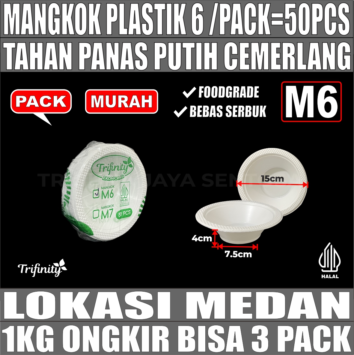Mangkok M6 Trifinity Sedang Pack 50pcs