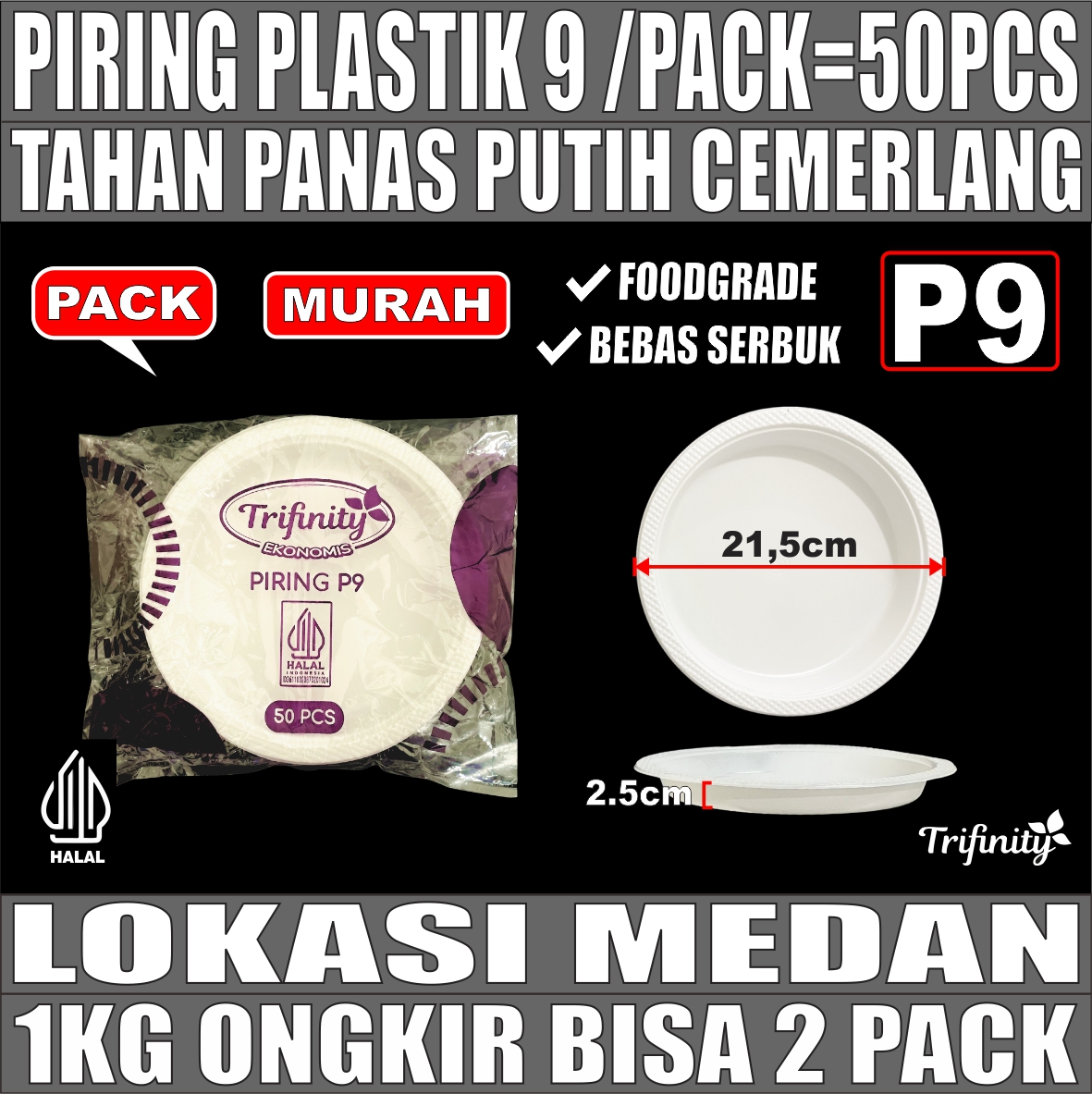 Piring P9 Trifinity Besar Pack 50pcs