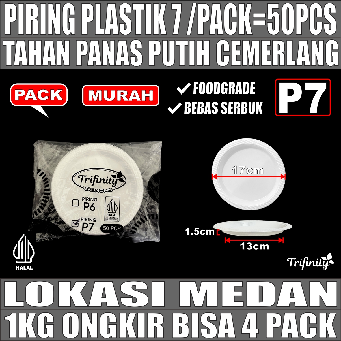Piring P7 Trifinity Sedang Pack 50pcs