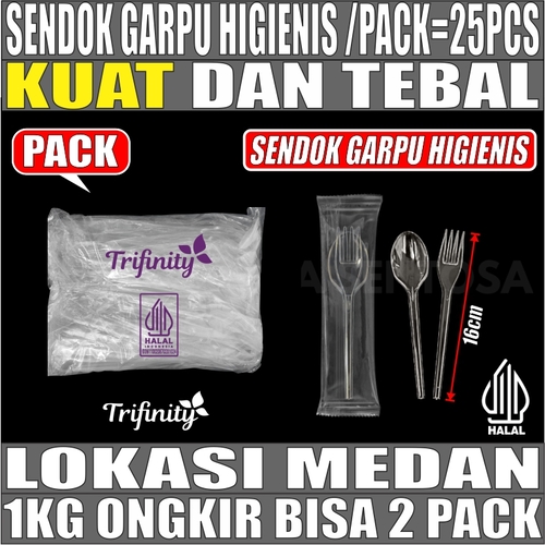 Sendok Garpu Set Higienis Bening Pack 25pcs