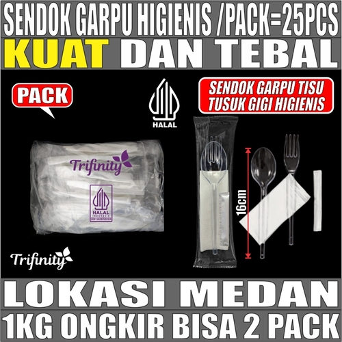 Sendok Garpu Tisu Tusuk Gigi Bening Pack 25pcs Bungkus Plastik
