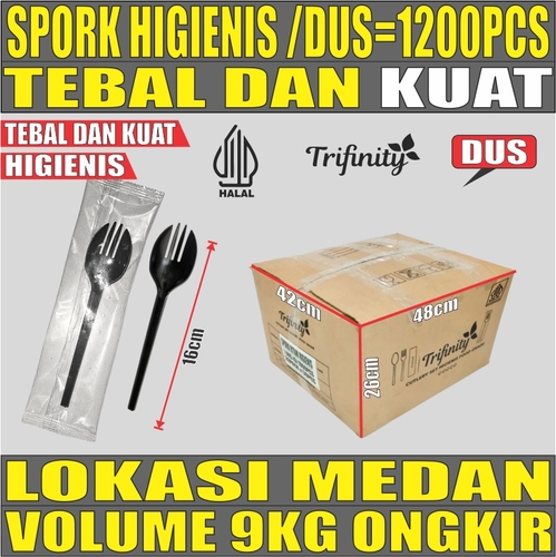 Spork Higienis Hitam Dus Steril Trifinity 1200pcs