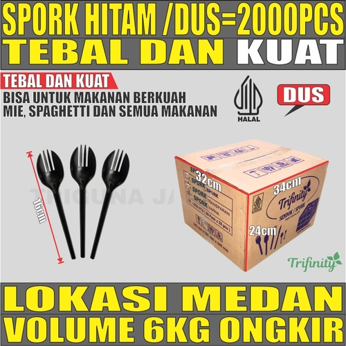 Spork Hitam Dus Sendok Garpu 2in1 Trifinity Tebal Kuat 2000pcs