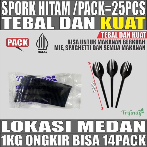 Spork Hitam Pack Sendok Garpu 2in1 Trifinity 25pcs