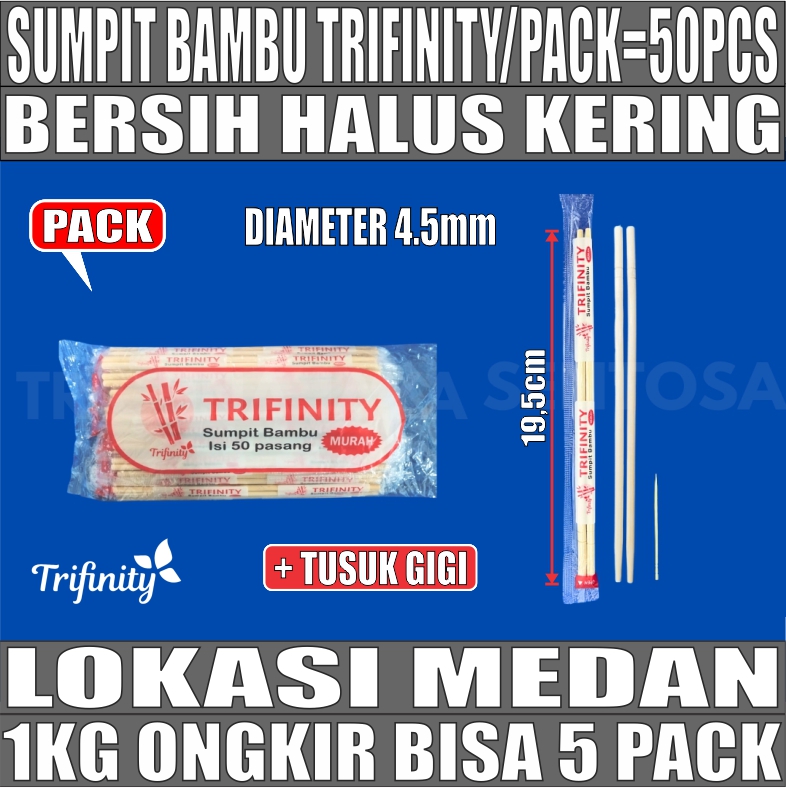 Sumpit Murah Higienis Pack 50set Trifinity Bambu