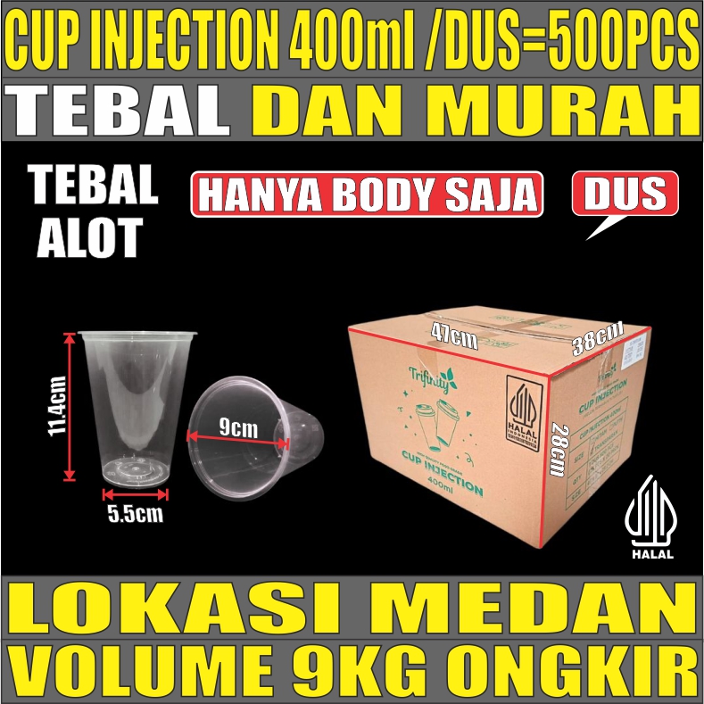Cup Injection 400ml 14oz Dus 500pcs Trifinity Rata Transparan