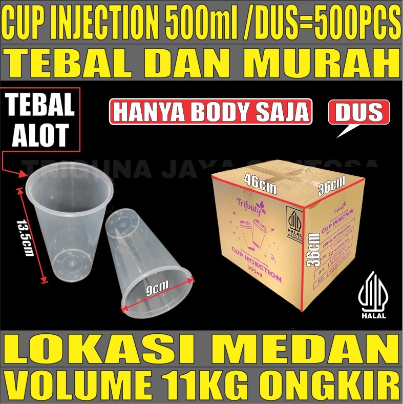 Cup Injection Transparan 500ml 16oz Dus 500pcs