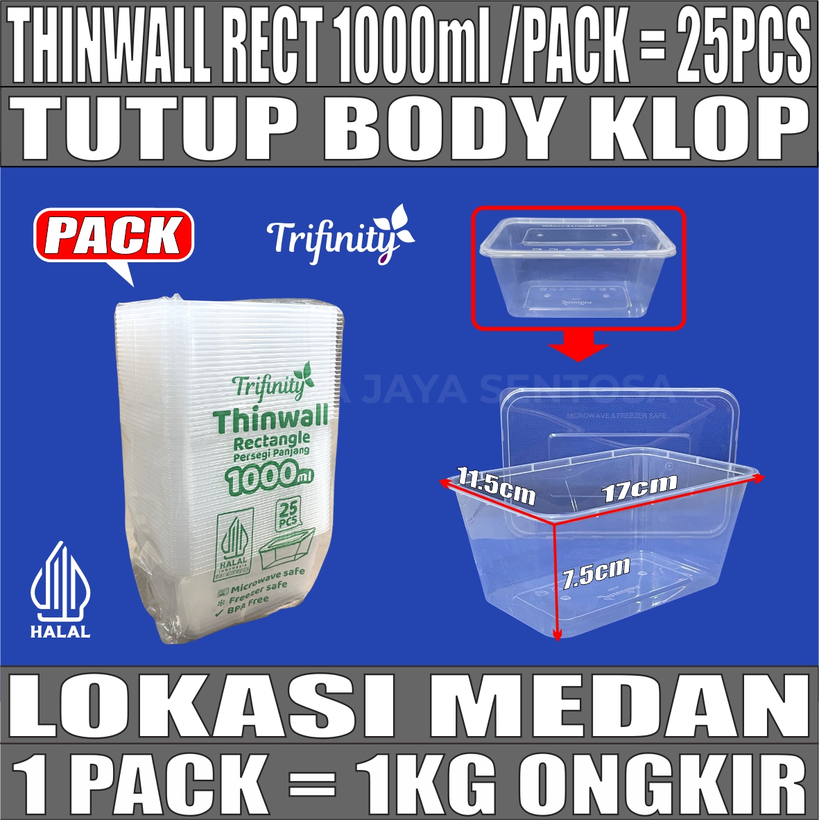 Thinwall Trifinity Rect 1000ml Pack 25pcs