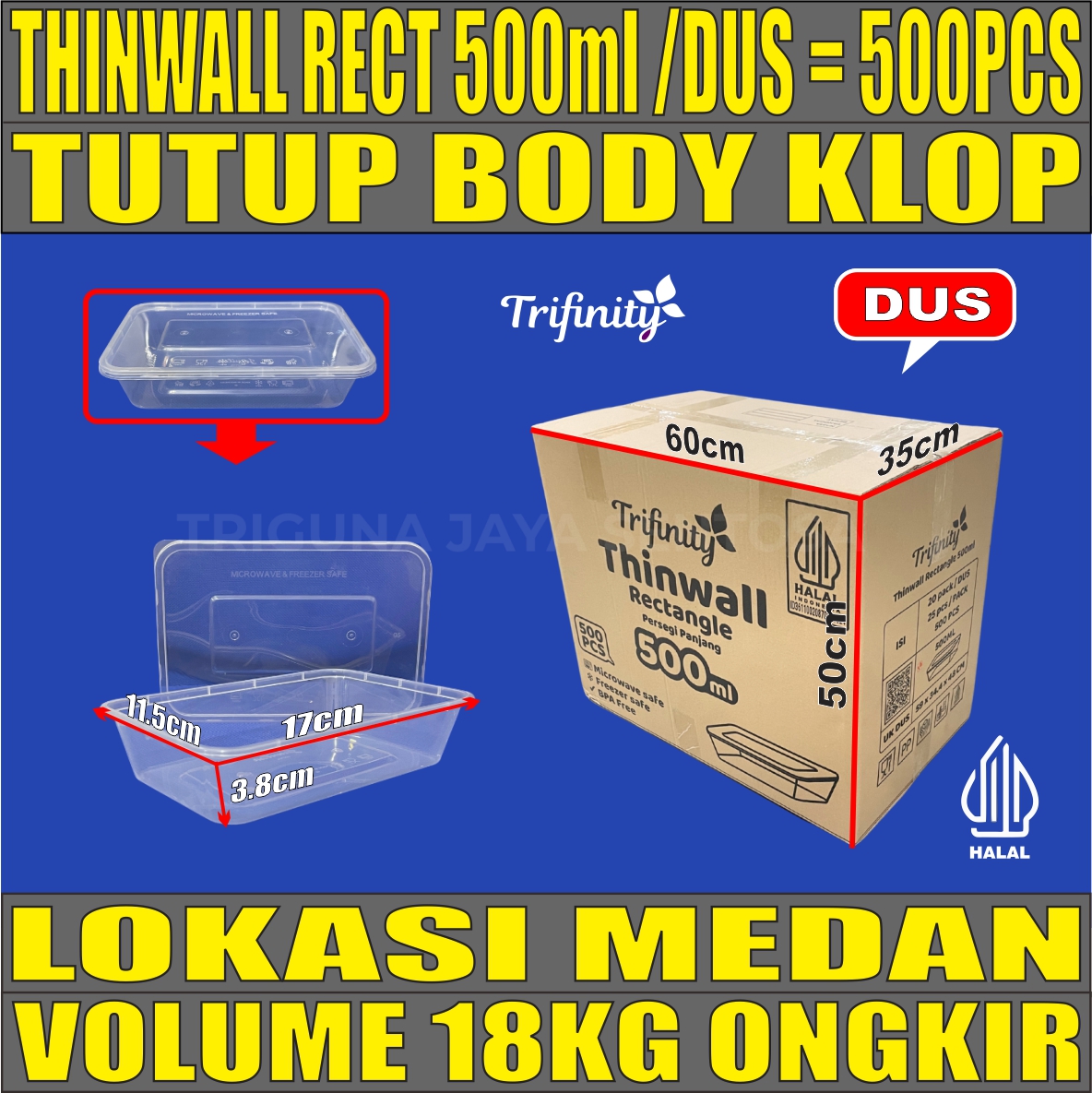 Thinwall Trifinity Rect 500ml Dus 500pcs Tebal 20gr