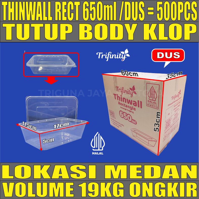 Thinwall Trifinity Rect 650ml Dus 500pcs Tebal 21gr