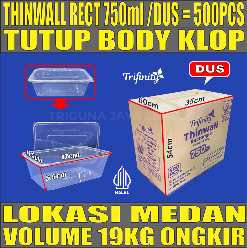 Thinwall Trifinity Rect 750ml Dus 500pcs Tebal 24gr