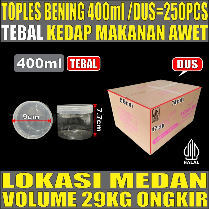 Toples 400ml DUS 250pcs 35GR Jar Silinder Bening Pet