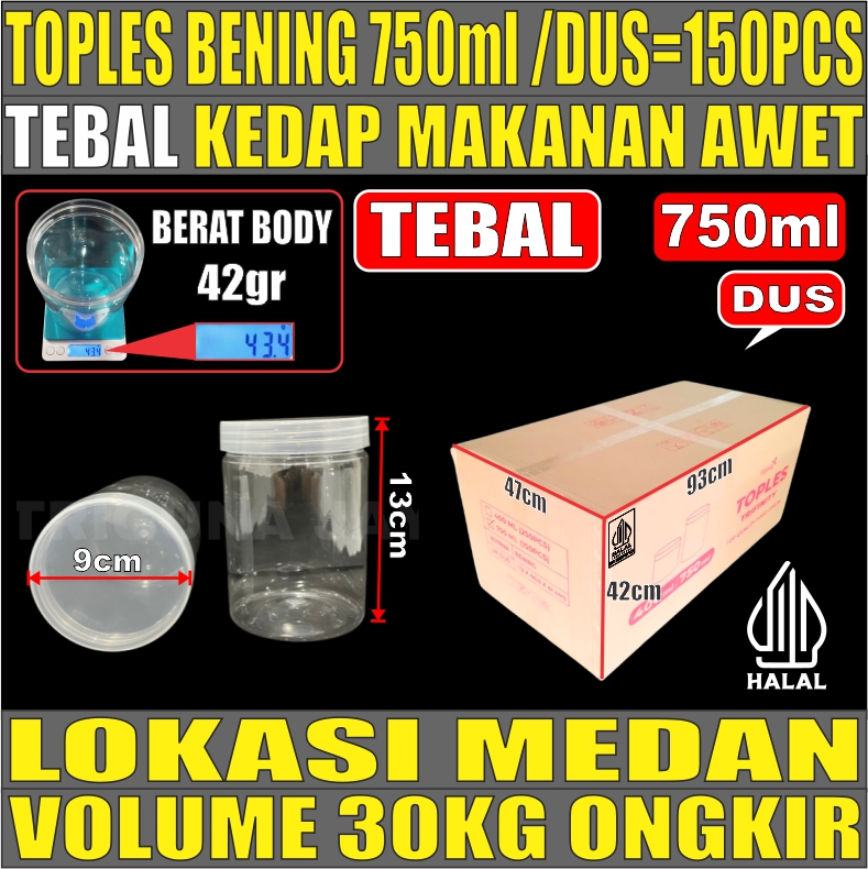 Toples 750ml DUS 150pcs 42GR Jar Silinder Bening Pet